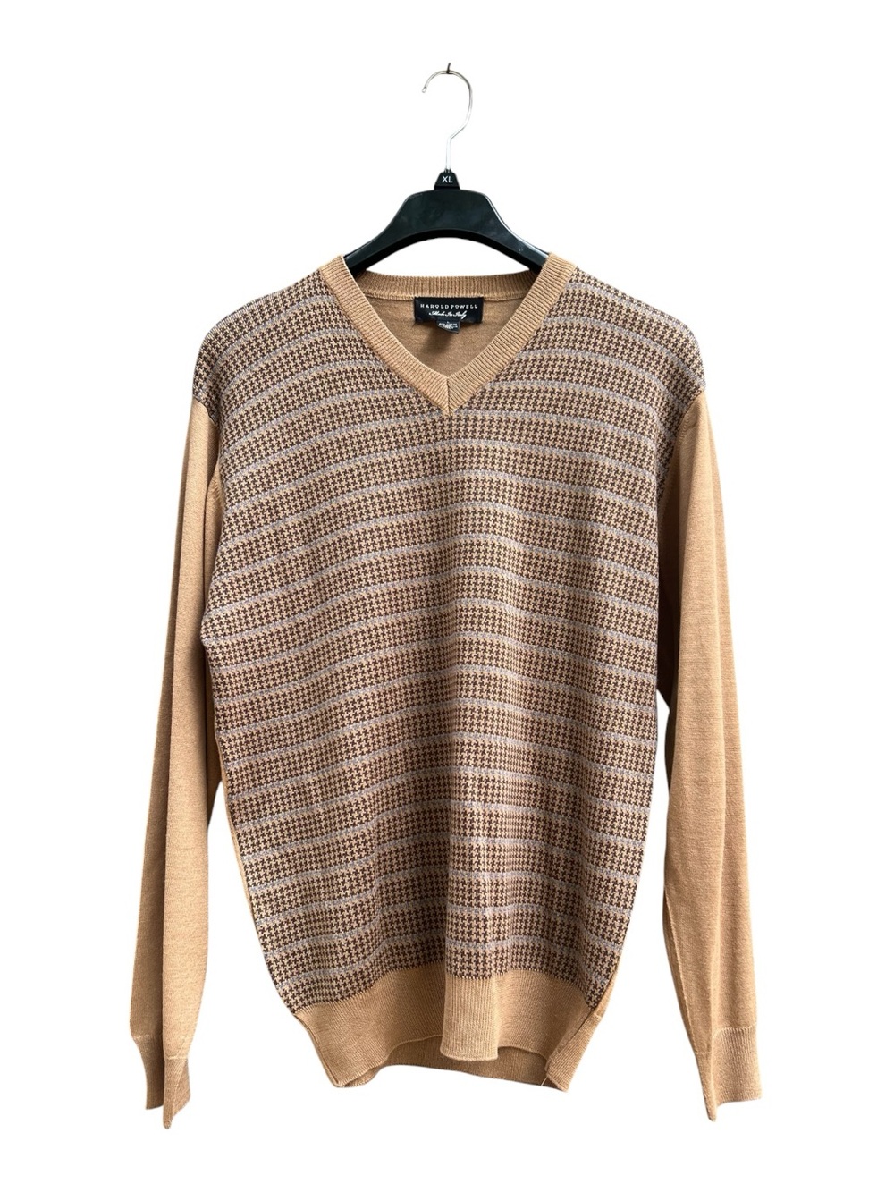 Harold's Eclectic Grandpa Retro Merino Wool Blend Houndstooth V-Neck Sweater